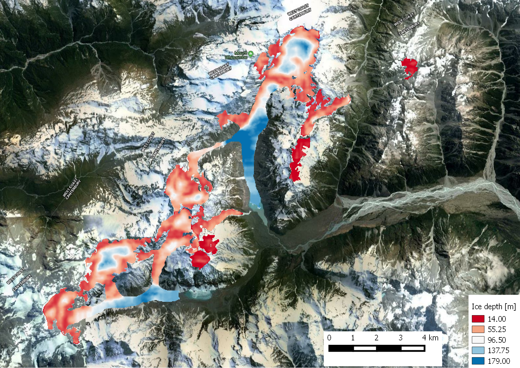 Example of glacier ice depth map as generated by GlabTop2-py.